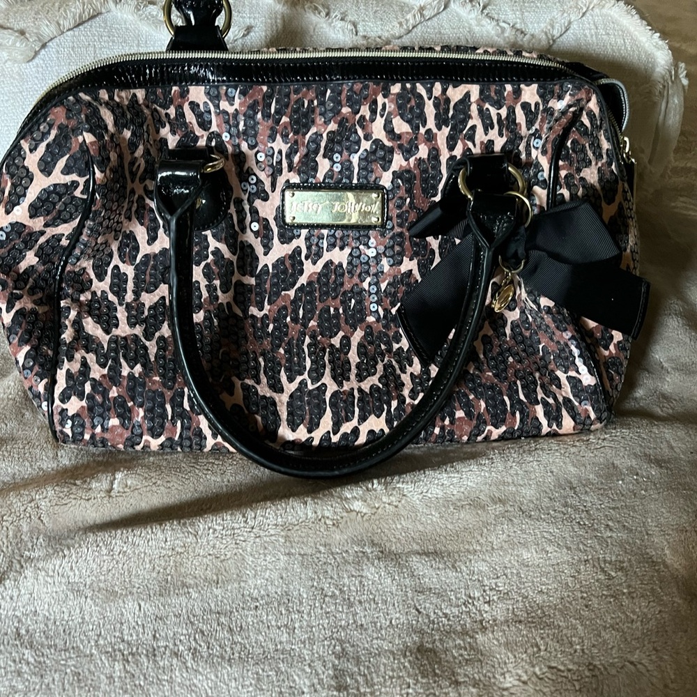 Betsey Johnson Black and Brown Satchel with Bow